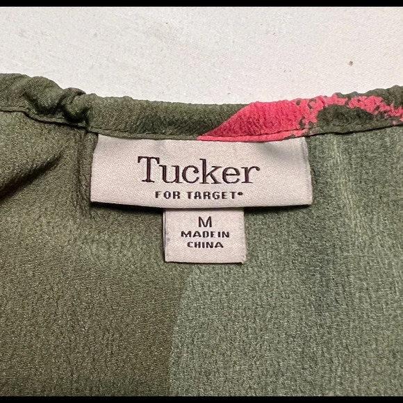🛍️ TUCKER for Target Olive green and pink summer dress size M. - Picture 9 of 13